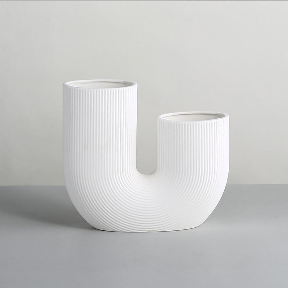 White Ribbed Ceramic Vase YBH2016