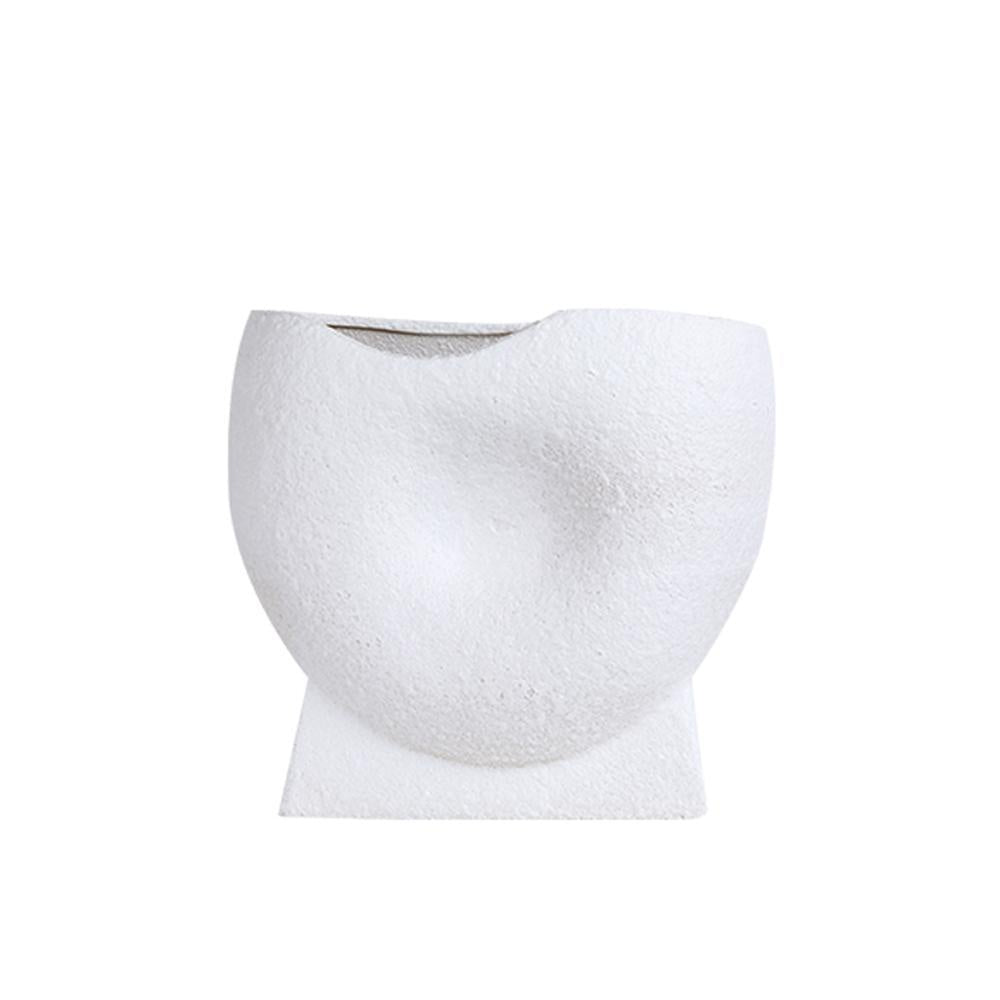 White Ceramic Textured Concave Vase - Wide FA-D21018B