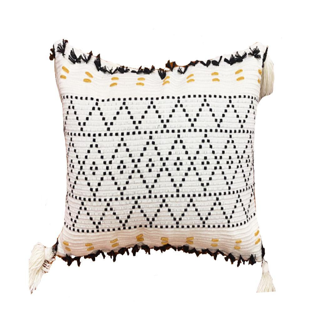 Black & White Tribal Cushion with Ivory Tassels MND244