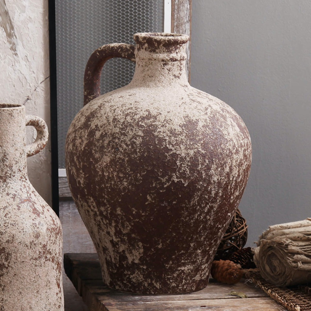 Antique Finish Ceramic Vessel with Handle Detail 695043