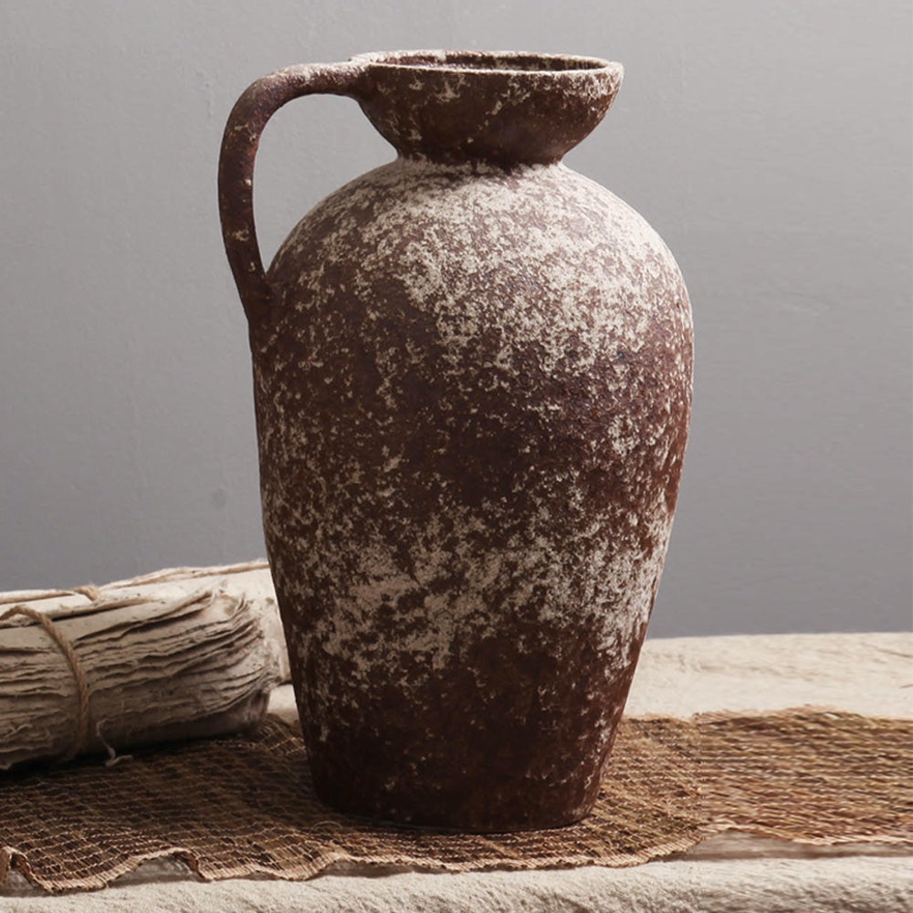 Antique Finish Ceramic Vessel with Handle Detail 695044