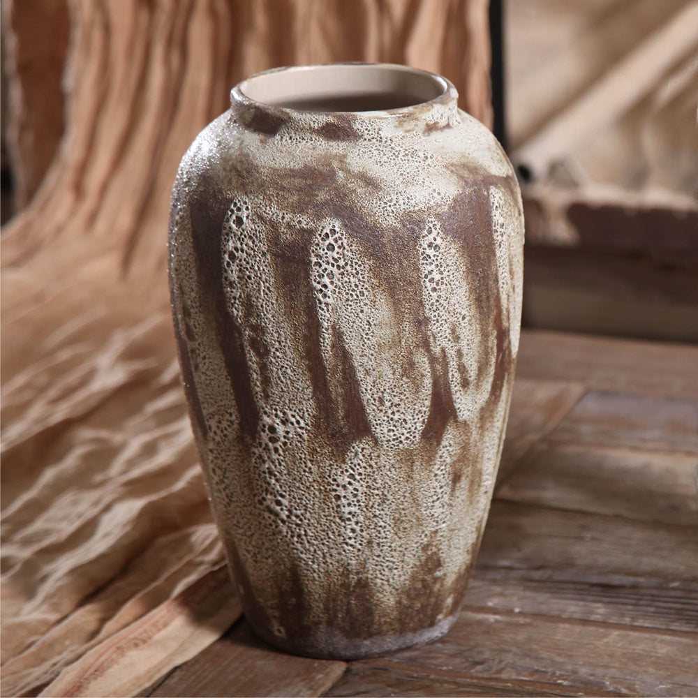 White & Brown Rustic Ceramic Vase - Medium 695060