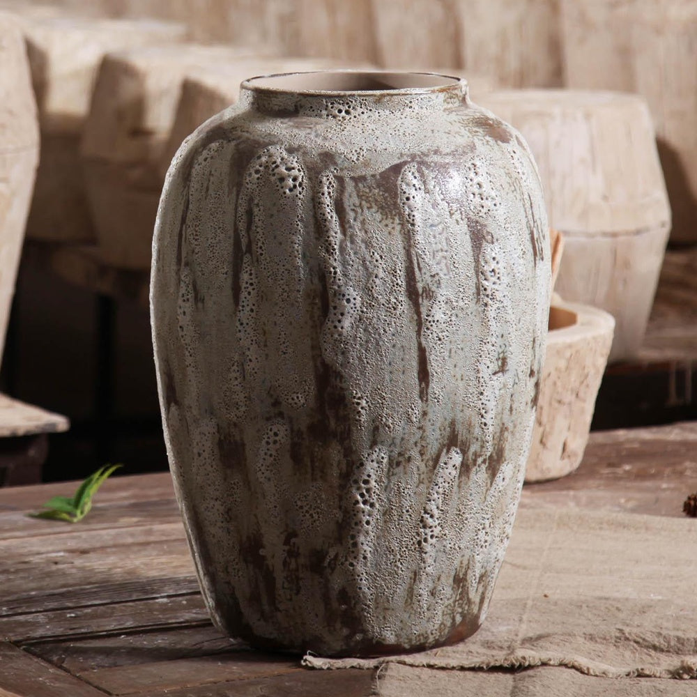 White & Brown Rustic Ceramic Vase - Small 695239