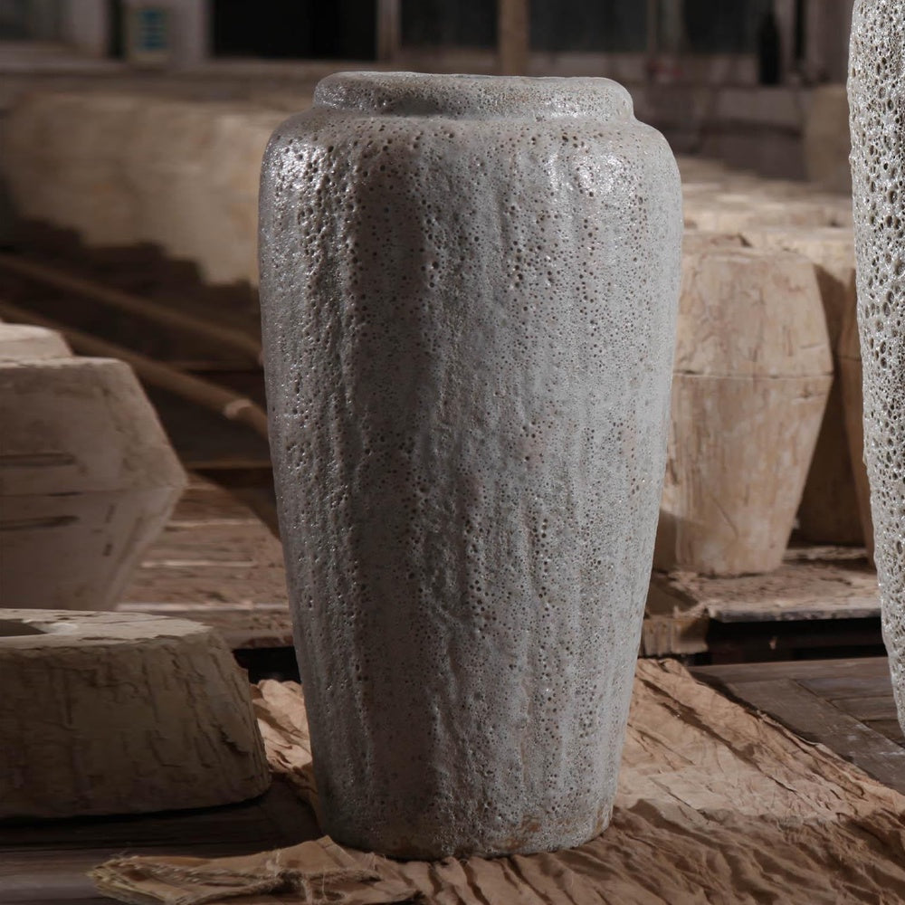 White & Beige Ceramic Textured Vase - Medium 695255