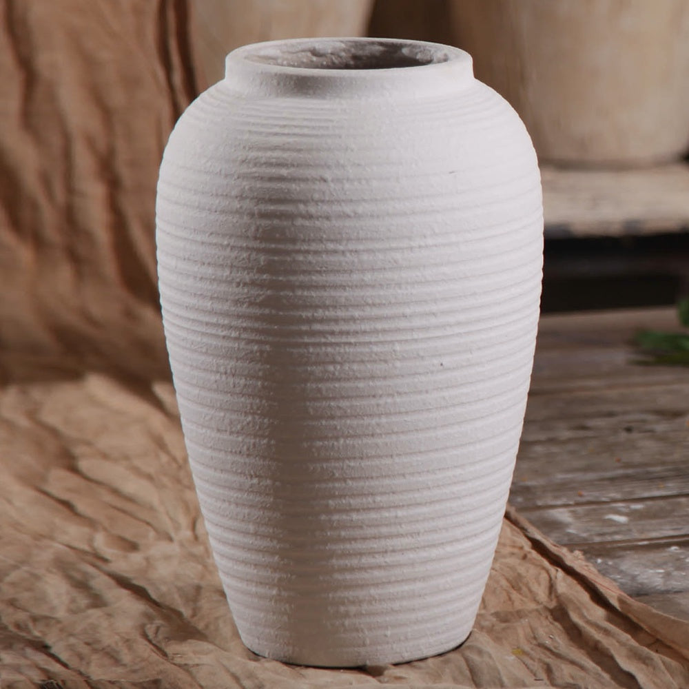 White Ribbed Ceramic Vase 695323