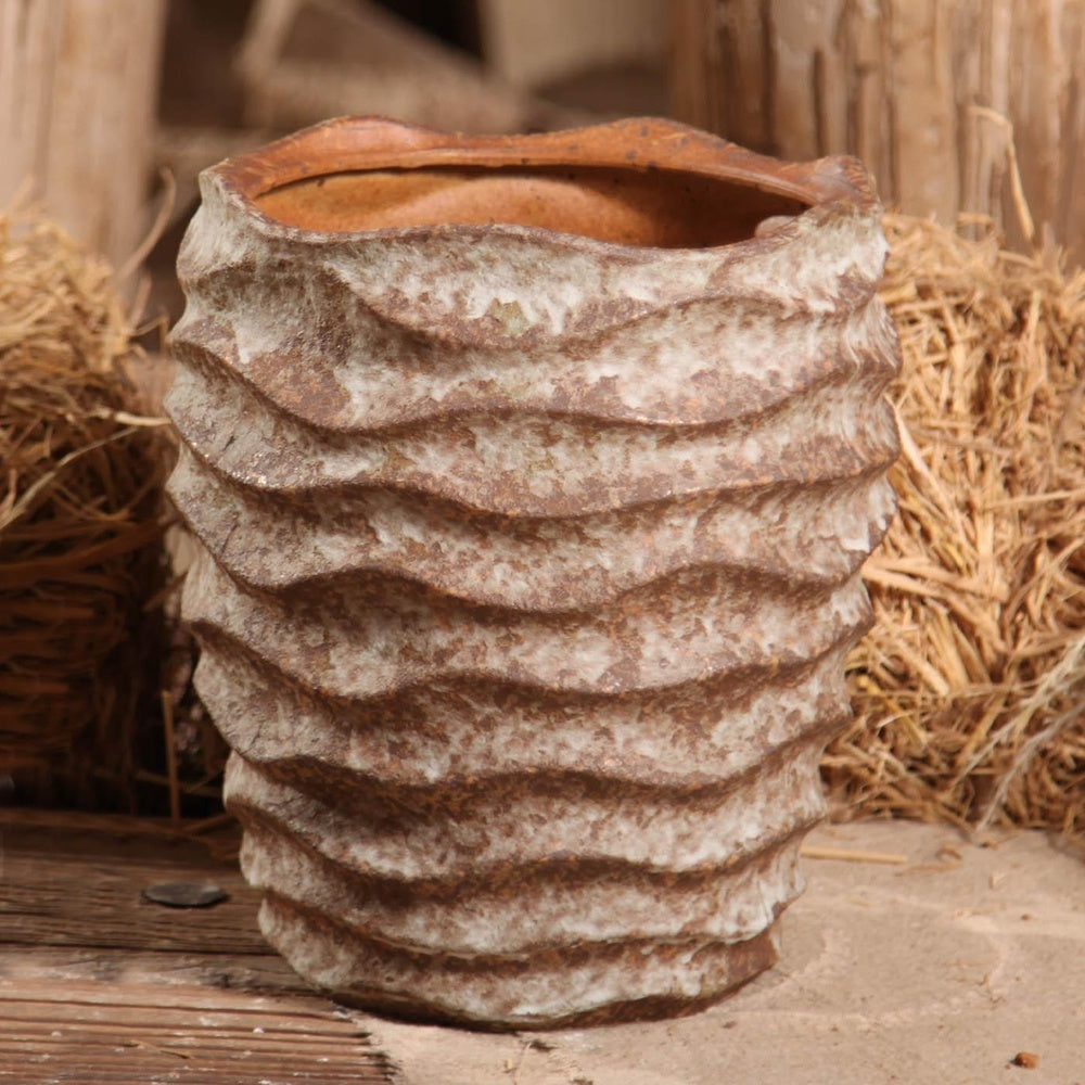 Rustic Ceramic Vase with Ruffle Design 695520