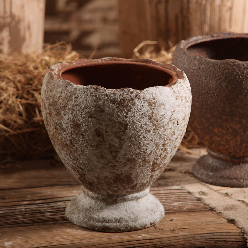 Rustic Ceramic Vase with Base - A 695596
