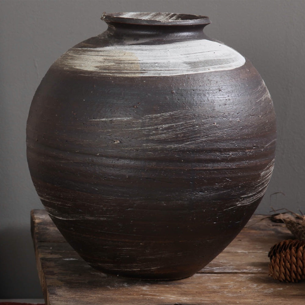 Dark Antique Brown & White Ceramic Vase 698564