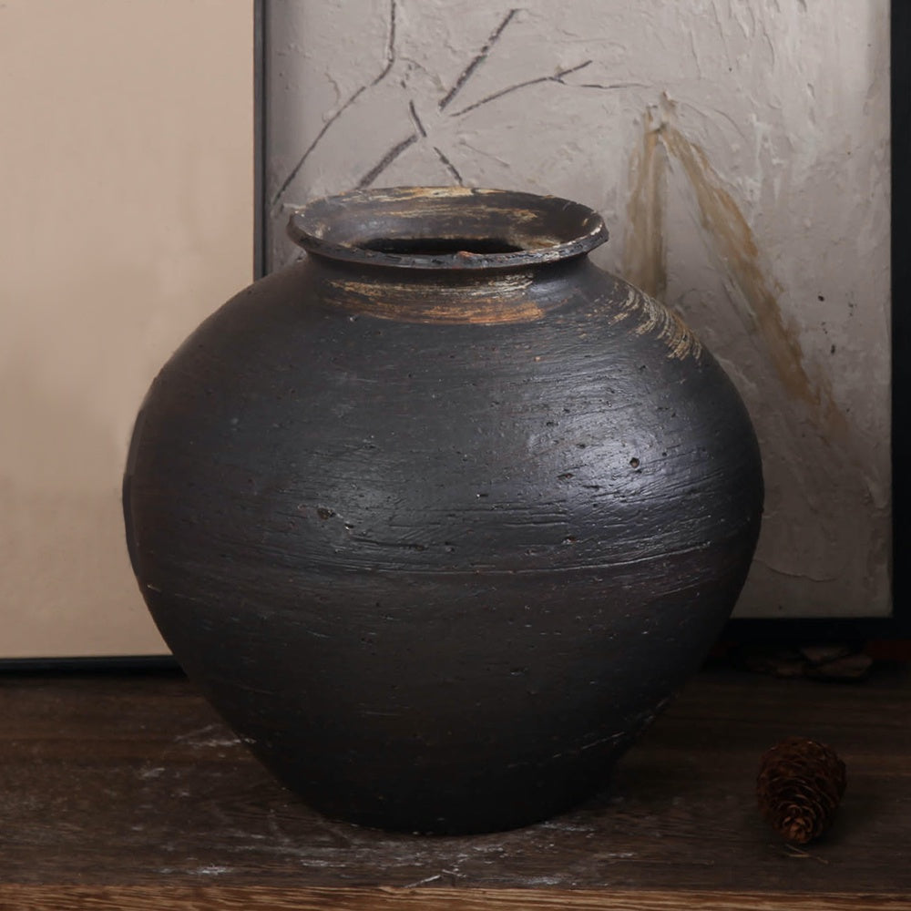 Dark Antique Brown & White Ceramic Vase 698565