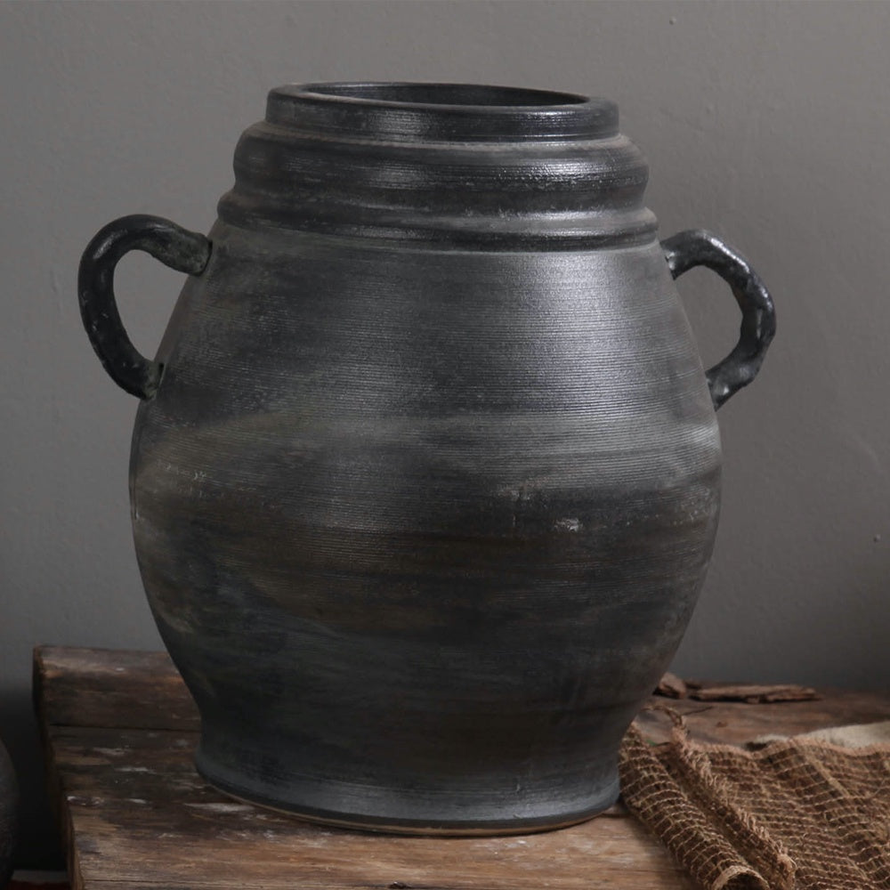 Black Ceramic Vase with Handles 698597