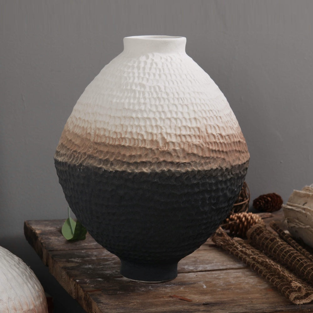 Black Brown & White Textured Ceramic Vase 698654