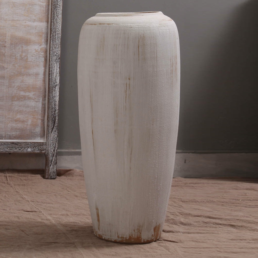 White Ceramic Distressed Floor Vase 698956