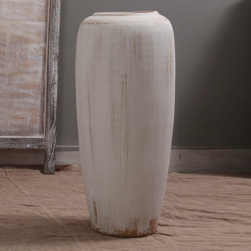White Ceramic Distressed Floor Vase 698956