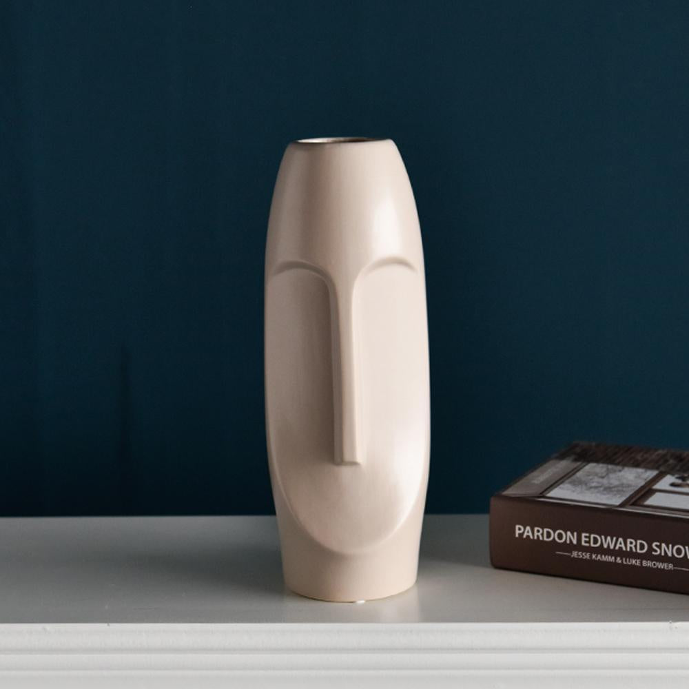 Abstract Face Vase Beige - Tall JO-345-B