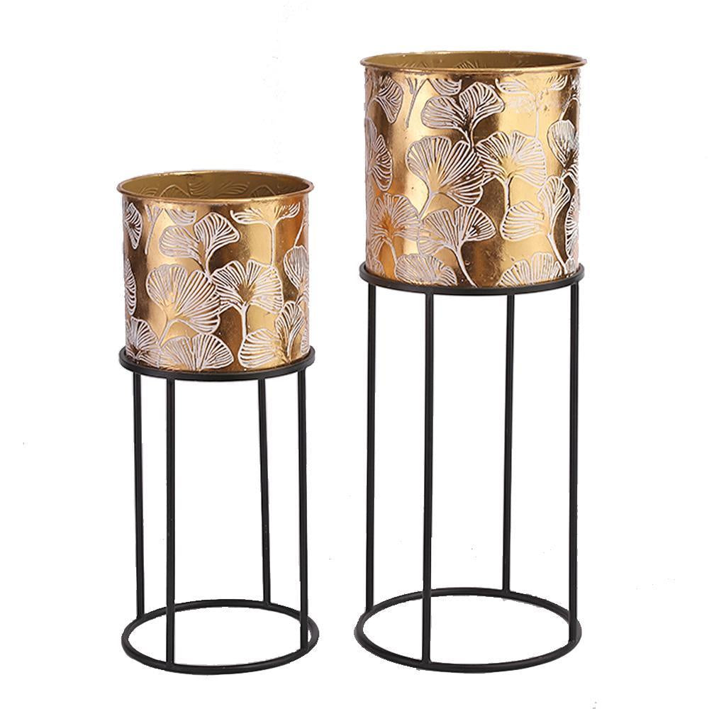 Gold Metal Planters with Gingko Pattern الغراس