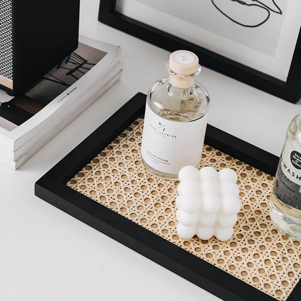 Black & Natural Cane Rectangular Tray 200177DC