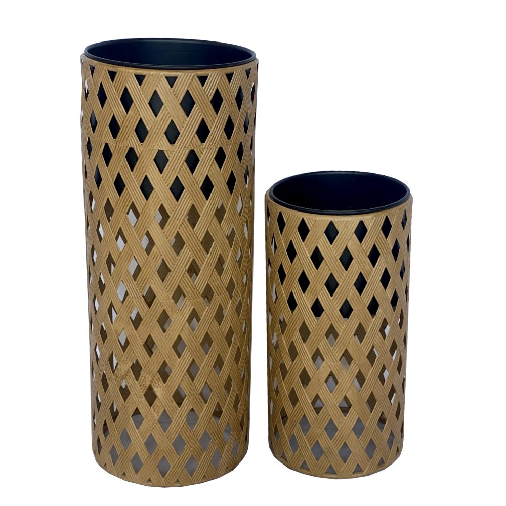 Set of 2 Natural & Black Metal Planters الغراس