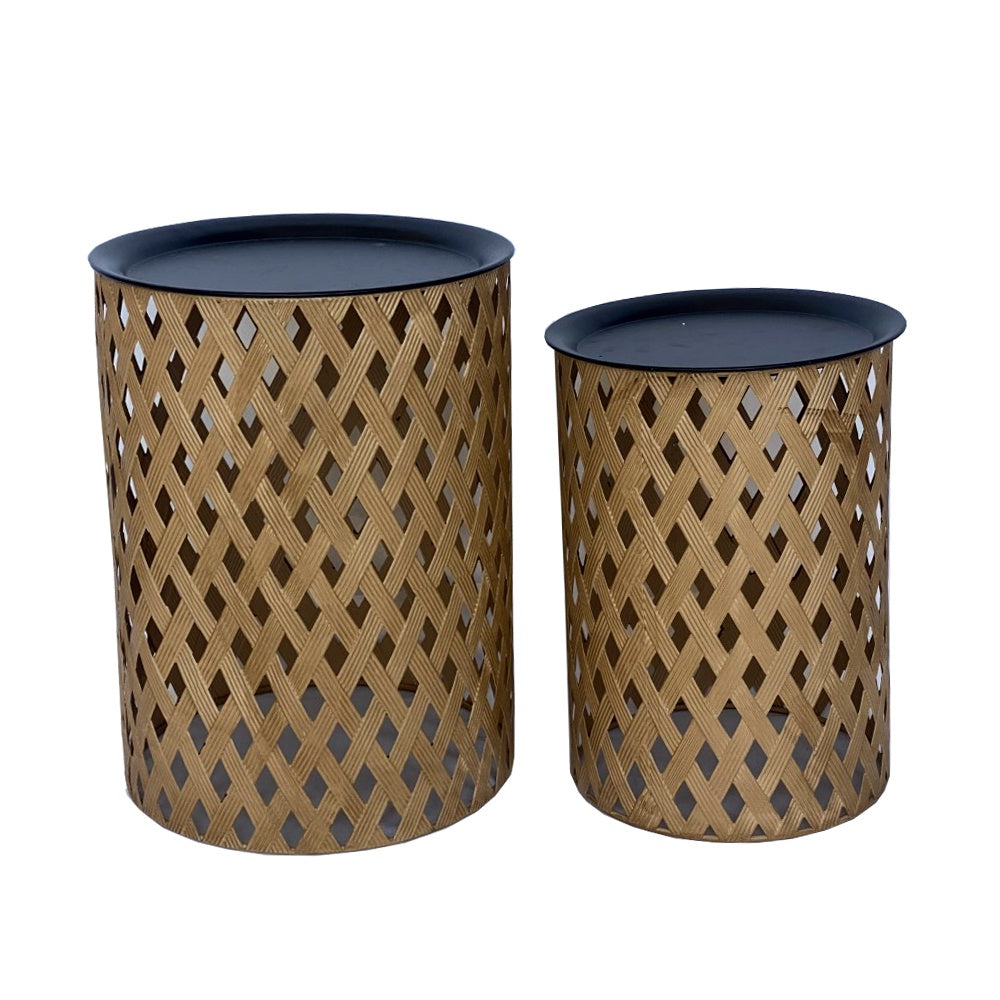 Set of 2 Natural & Black Metal Accent Tables 70403