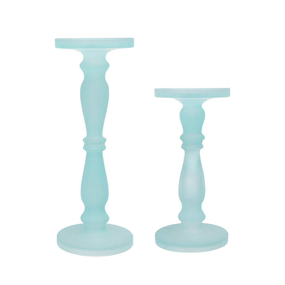 Set of 2 Frosted Glass Candleholders - Turquoise 70460-FRAQ-DS-SA