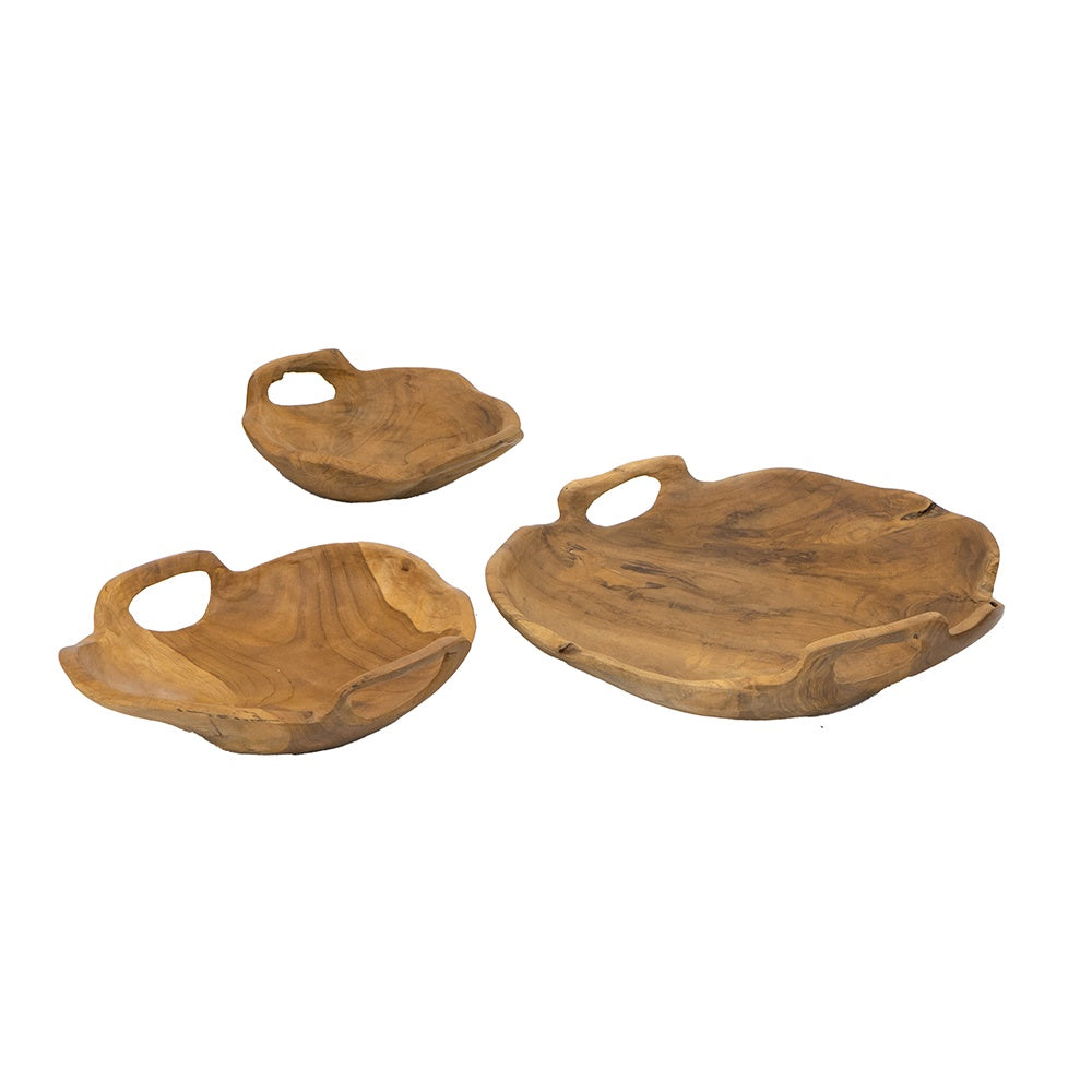 Set of 3 Teak Bowls with Handles 70629