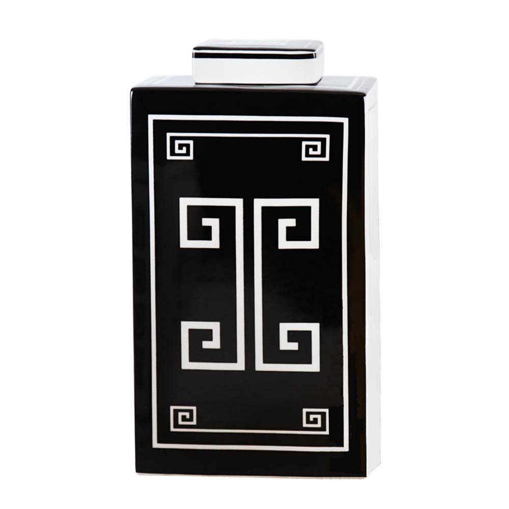Black & White Ceramic Jar with Greek Key Detail - Large 601421
