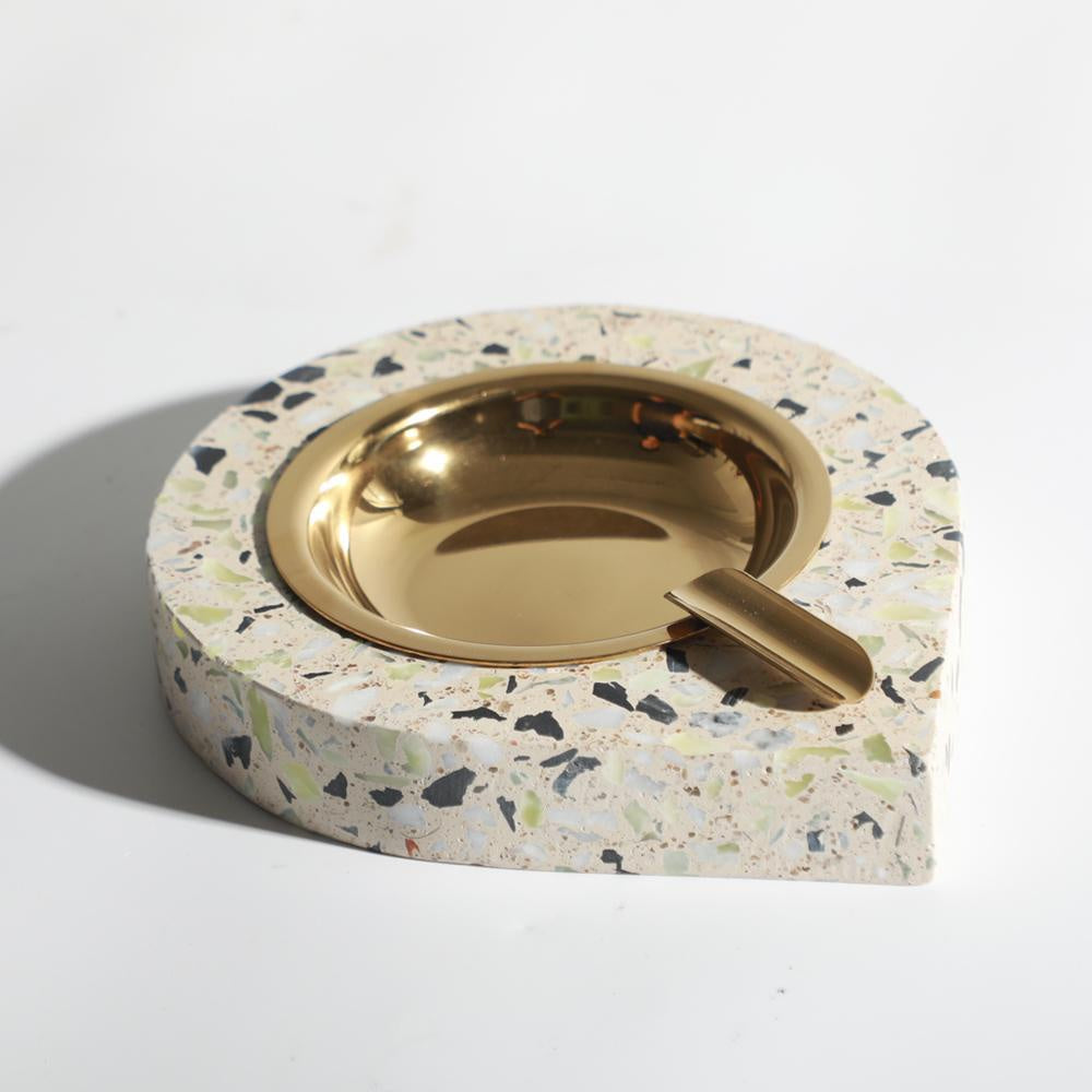Light Beige Terrazzo & Gold Ashtray B0076E