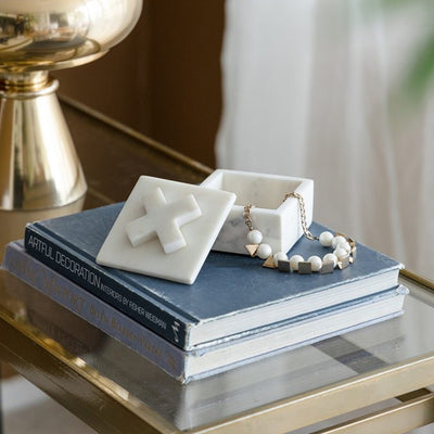 White Marble Box with 'X' Detail 78034-DS