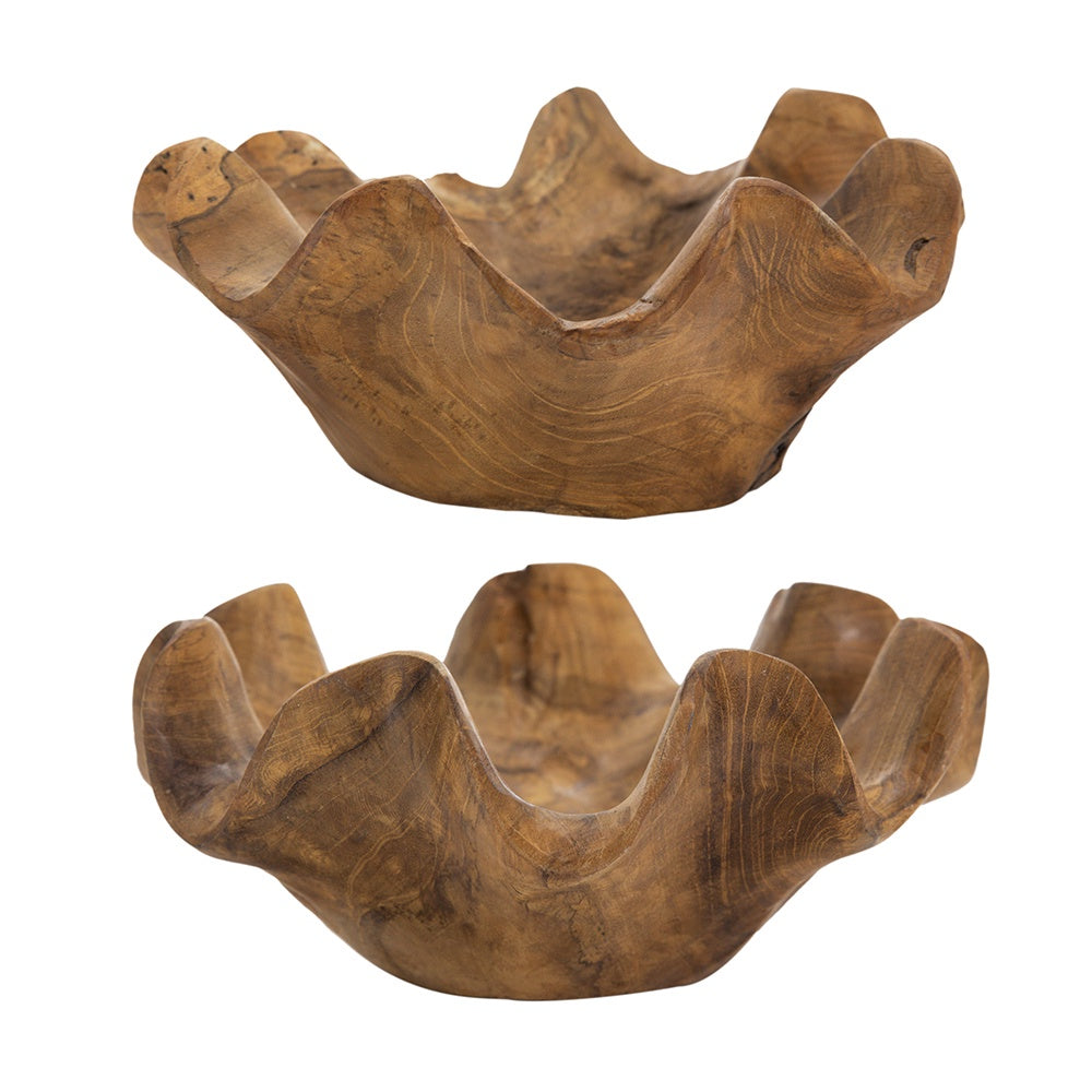Set of 2 Teak Wood Irregular Bowls 78340