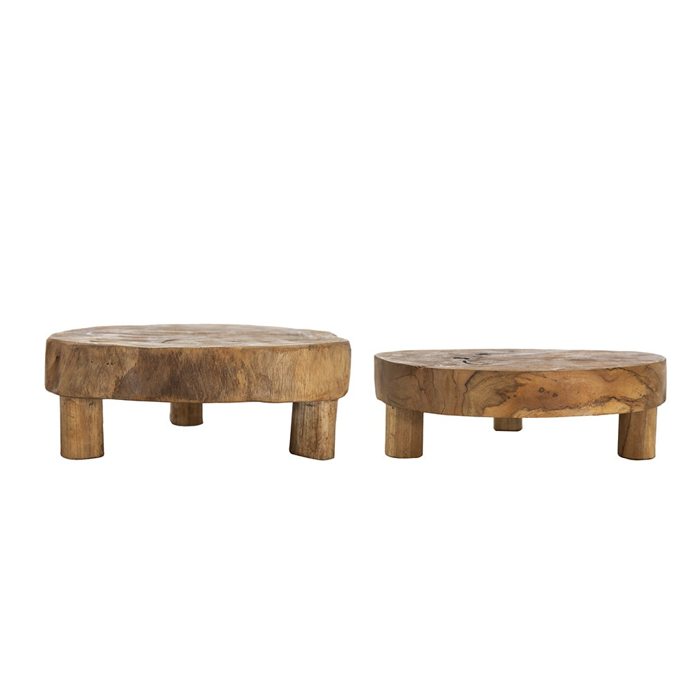 Set of 2 Teak Pedestal Trays 78345
