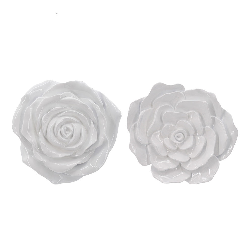Set of 2 White Resin Floral Wall Accents 78732-WHIT-DS