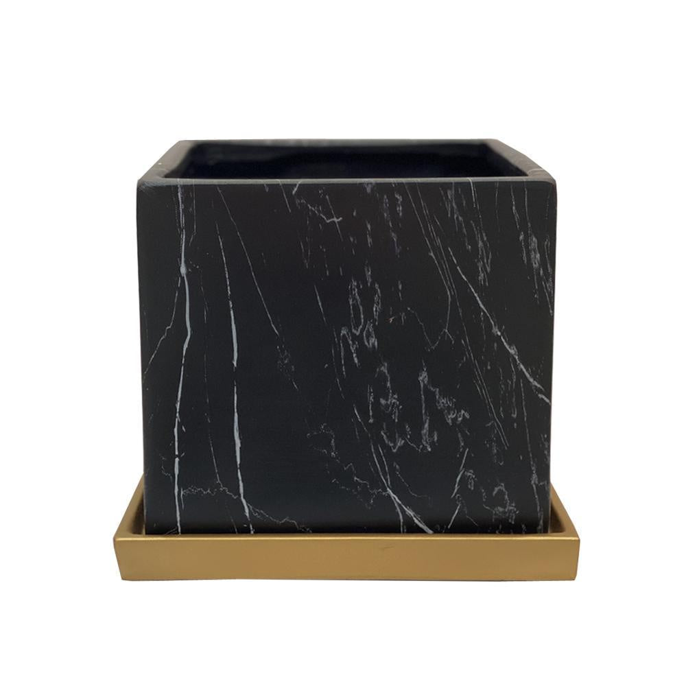 Ceramic Square Planter with Marble Effect Black LT532-8