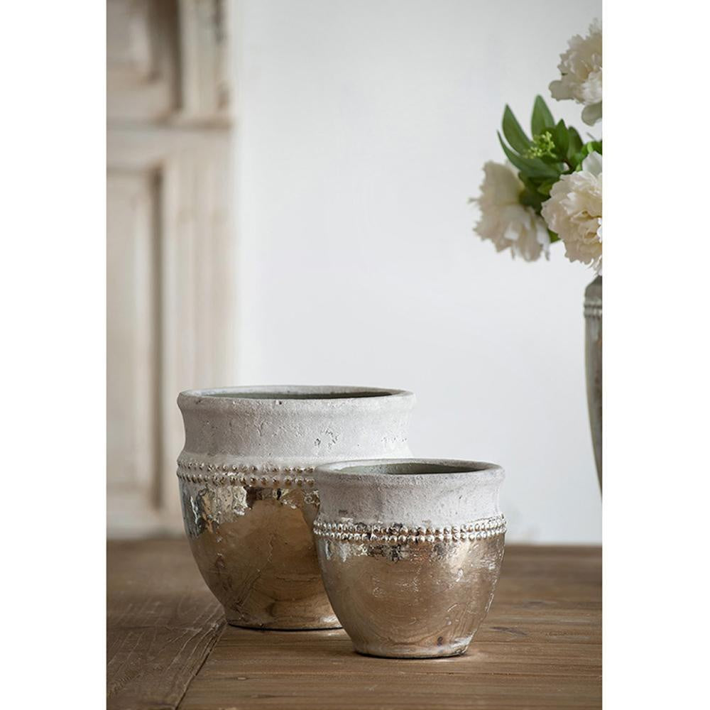 Set of 2 Ceramic Planters with Silver Finish 1200