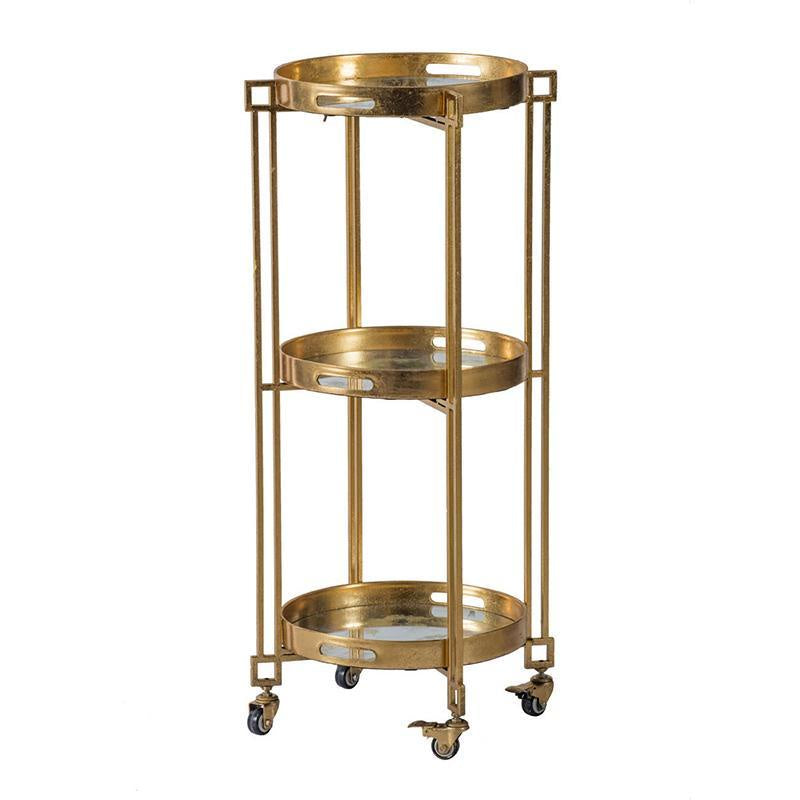 Round Gold Mirrored Bar Cart with Removable Trays 45097