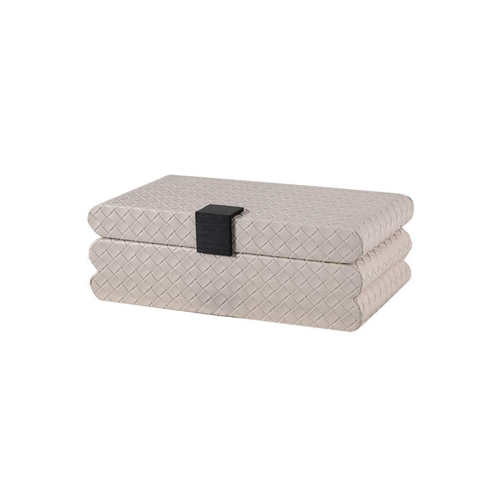 Light Coffee Woven Leather Decorative Box with Metal Detail - Medium FB-PG2102B