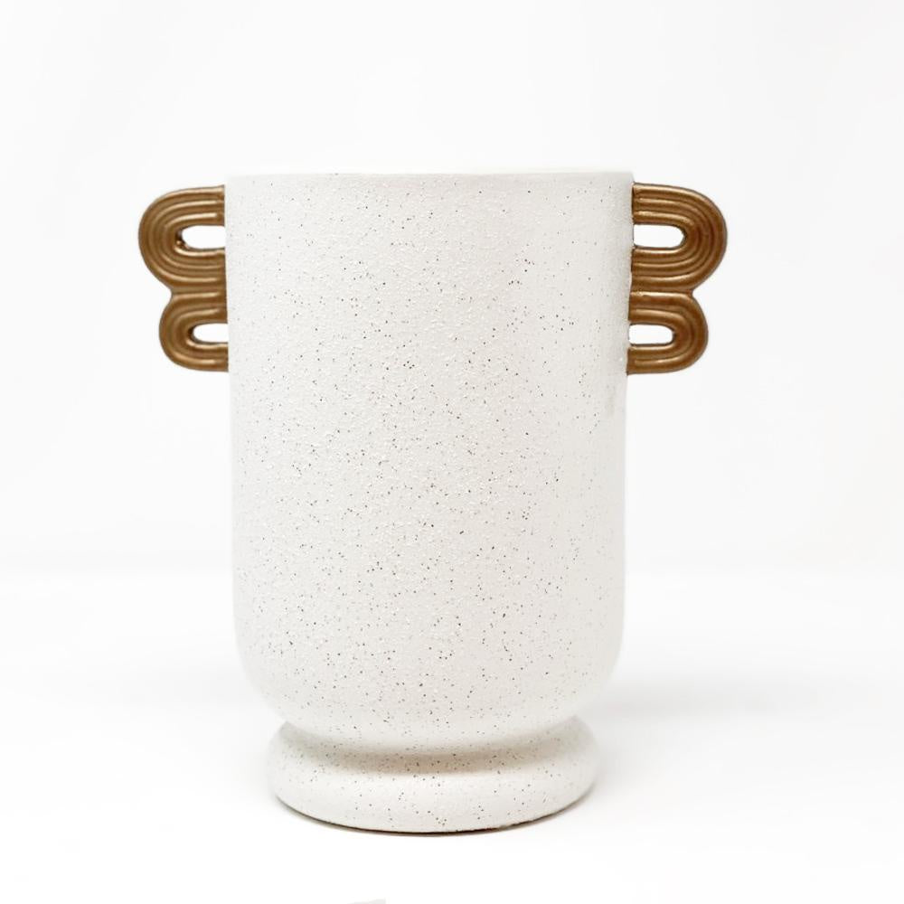 White Ceramic Vase with Contrast Details - Short SS052-W