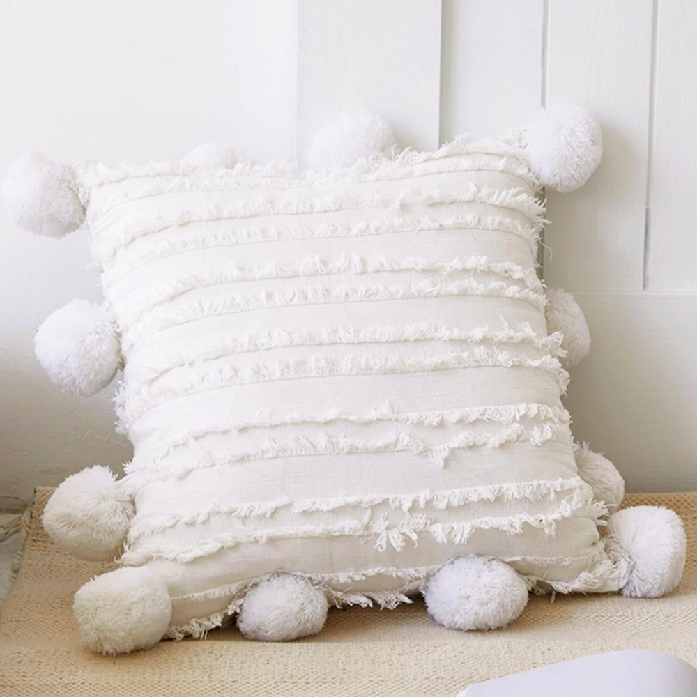 Ivory Boho Cushion with Pom Poms MND198