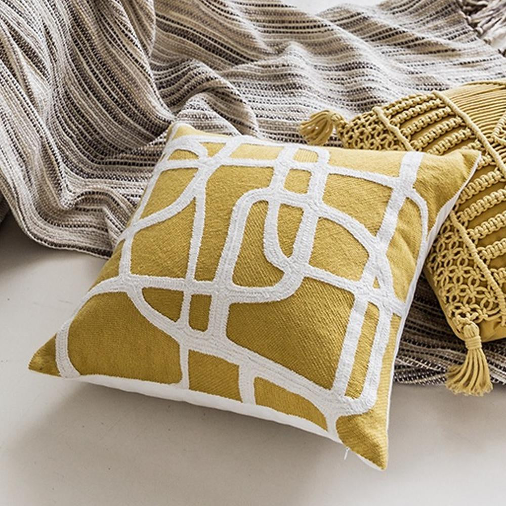 Ochre Geometric Embroidered Cushion MND220