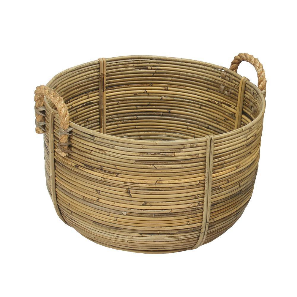 Woven Rattan Basket with Handles - Large