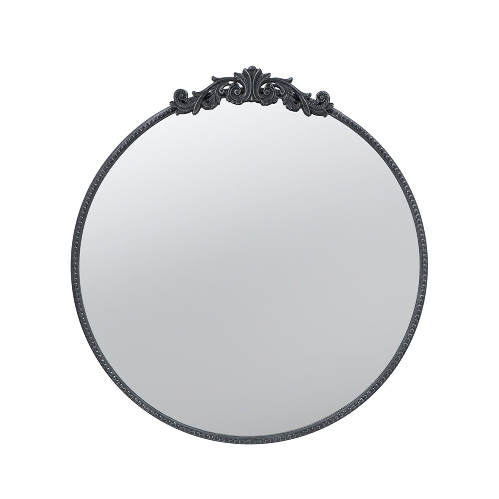Black Iron Round Mirror with Crest Detail - Small 82189-BLAC-DS