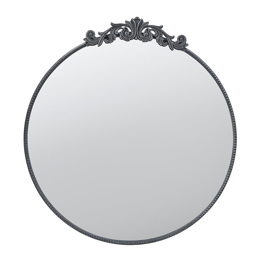 Black Iron Round Mirror with Crest Detail - Large 82191-BLAC-DS