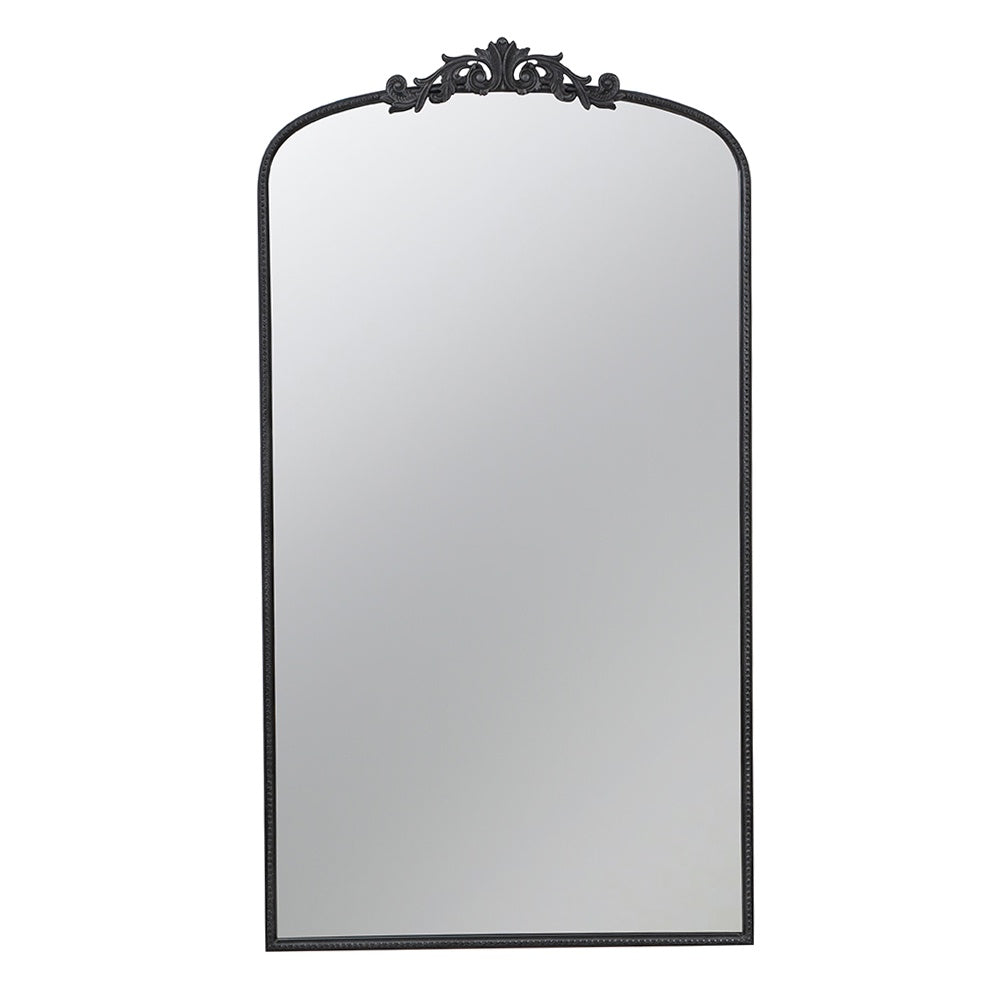 Black Iron Floor Mirror with Crest Detail 82199-BLAC-DS