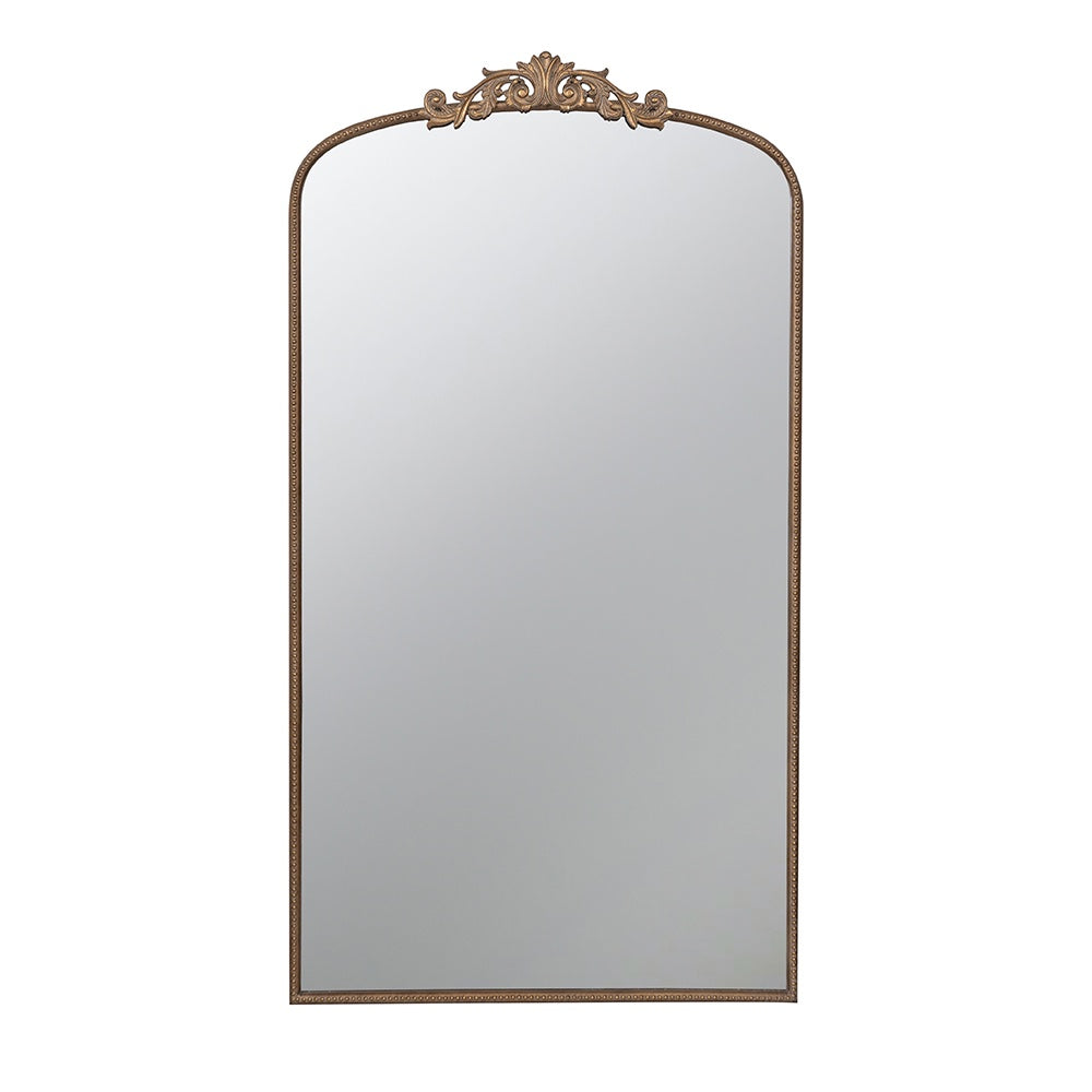 Gold Iron Floor Mirror with Crest Detail 82199-GOLD-DS