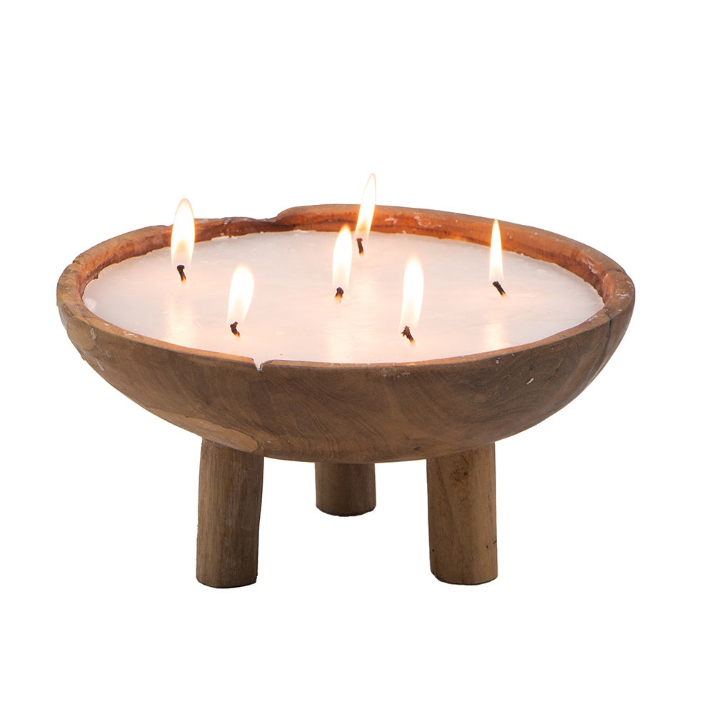 Soy Wax Candle in Teak Wood Bowl with Feet 83469