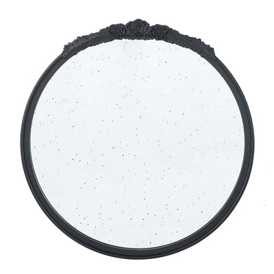 Black Round Mirror with Antique Finish & Crest Detail 83482-BLAC-DS