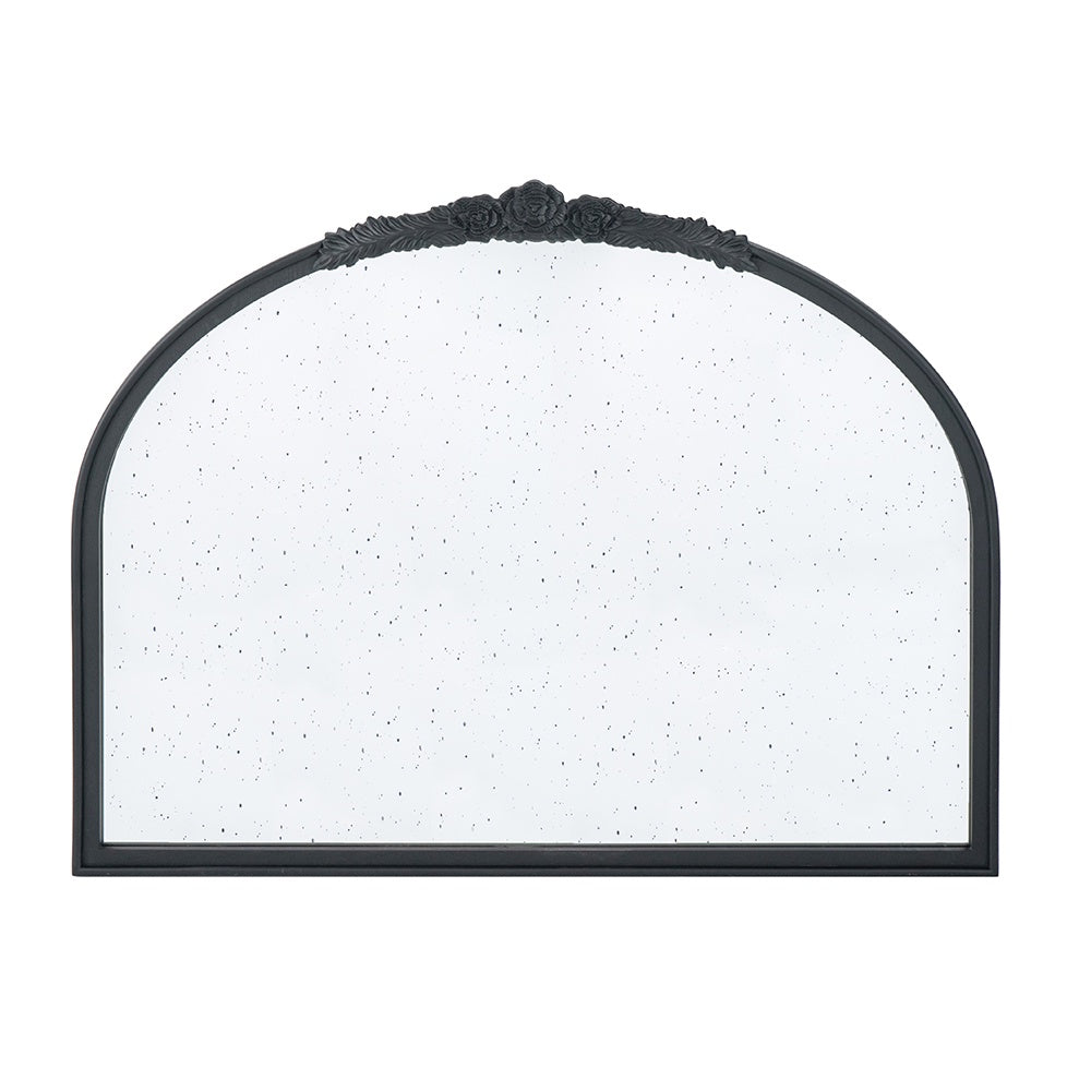 Black Wide Arch Mirror with Antique Finish & Crest Detail 83485-BLAC-DS
