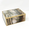 Glass Decorative Box with Neutral Marble Swirl and Gold Trim - Large FACBJ12A