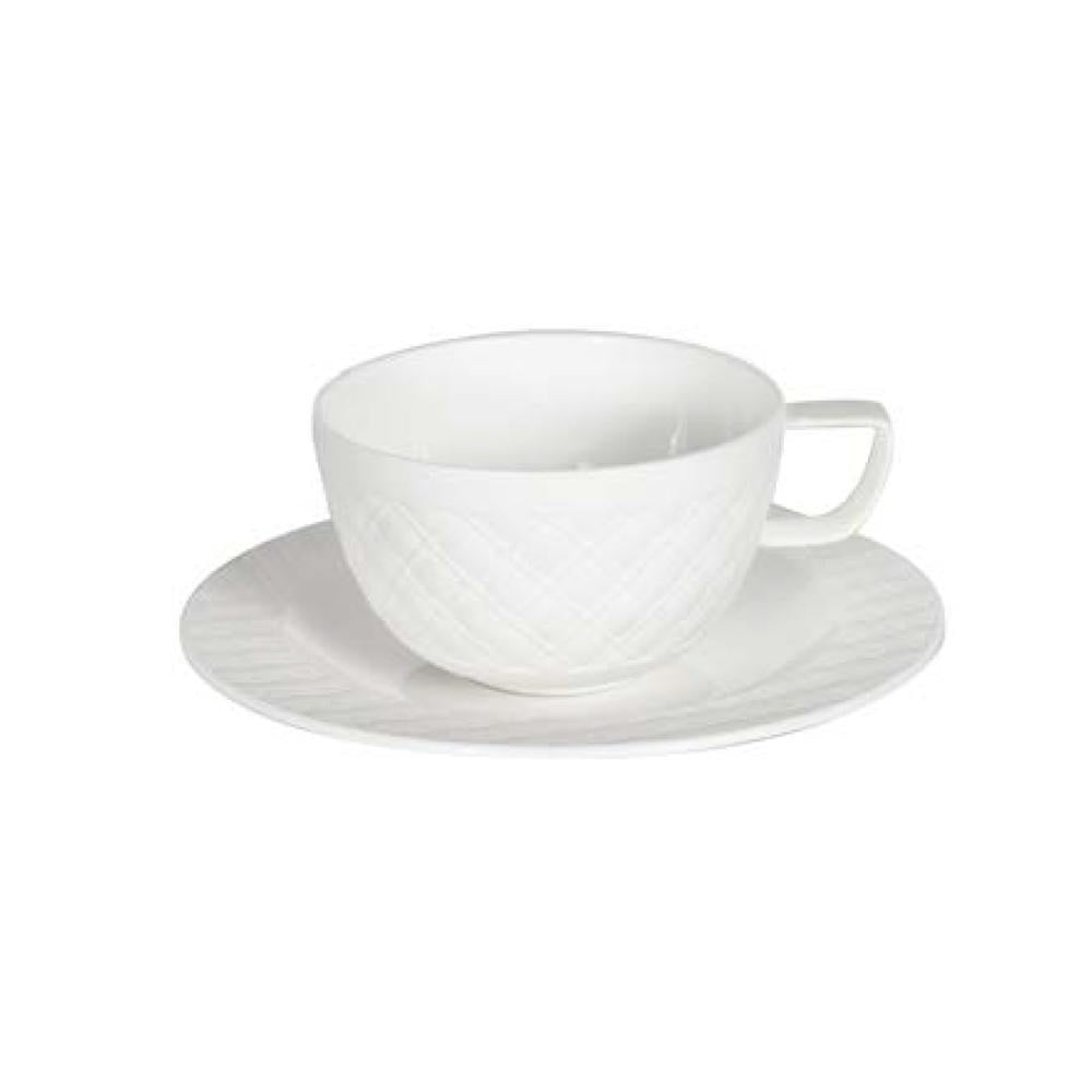 DNB Set of 2 White Ceramic Cups & Saucers RYLG0243W