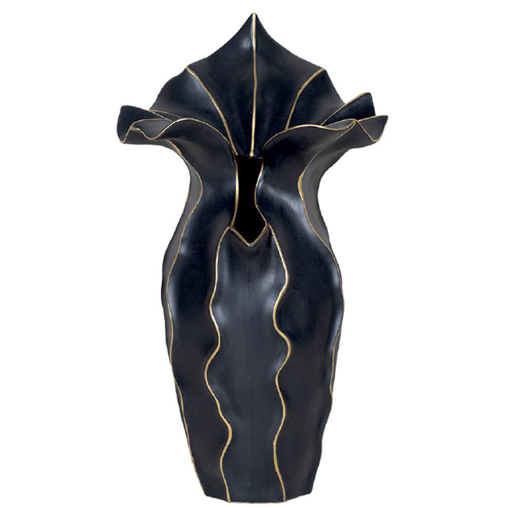 Black & Gold Sculptural Ceramic Vase HPJSY3678B