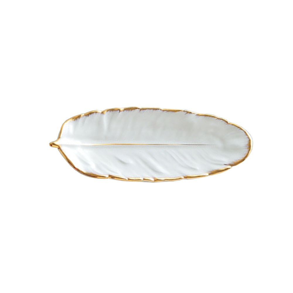 White & Gold Ceramic Feather Tray - Small BD-003