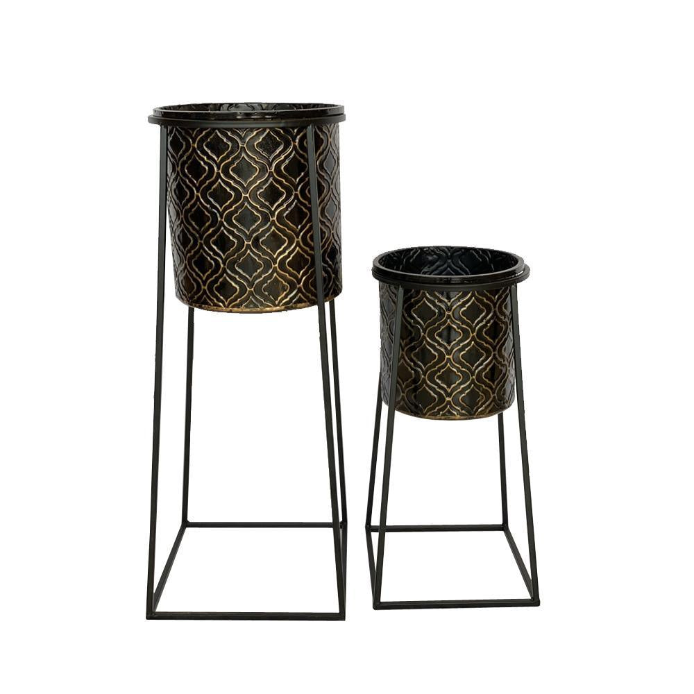 Set of 2 Black Metal Planters 92057 الغراس